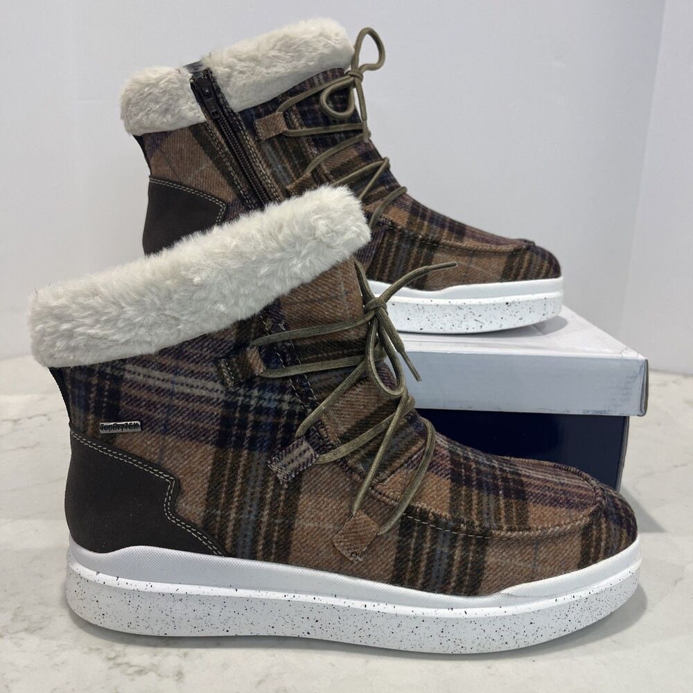 Romika NEW‎ Helsinki Ankle Faux Fur Sneaker Boot Brown Plaid EU 41 US 10/10.5
